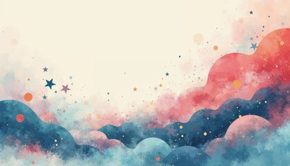 Wall Mural - Abstract Watercolor Clouds and Stars Background For Digital Art, Perfect For Creative Backgrounds Used In Digital Media Projects And Applications. The Artistic Design Features Colorful, Whimsical