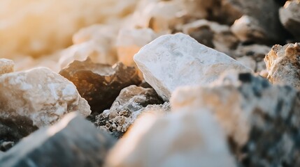 Aufkleber - Closeup of natural stones and pebbles under warm sunlight illuminating textures and colors : Generative AI