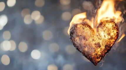 Aufkleber - burnt heart shape surrounded by smoke on a blurred background with festive bokeh lights effect : gen