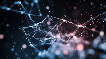 Fototapete - Stunning abstract illustration of a digital network with luminous particles in dark atmosphere : Generative AI