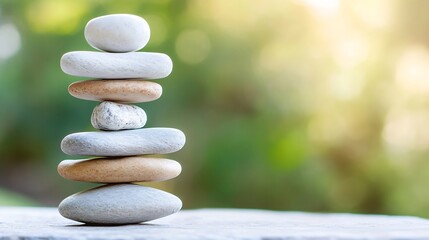 Leinwandbilder - Soothing stacked stones symbolizing balance and tranquility against a blurred natural background : Generative AI