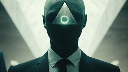 Wall Mural - A man wearing a suit and tie with a triangular mask on his face