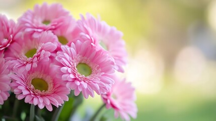 Poster - Fresh and Beautiful Pink Gerbera Daisies Blooming in Natural Light Background : Generative AI