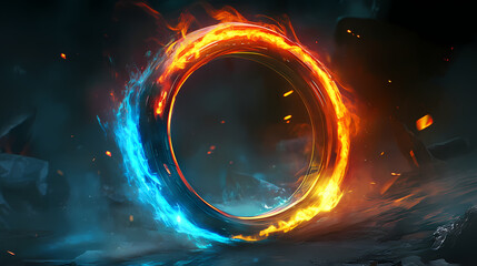 Wall Mural - futuristic glowing ring with vibrant blue and orange energy bursts, radiating light and speed. a por