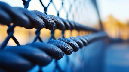 Poster - CloseUp of Black Textured Rope on a Fence with Bokeh Effect from the Background : Generative AI