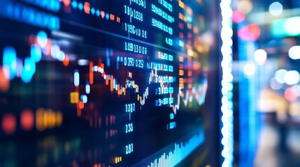 Fototapete - Dynamic digital financial chart showcasing stock data trends and vibrant visual effects in bright colors : Generative AI
