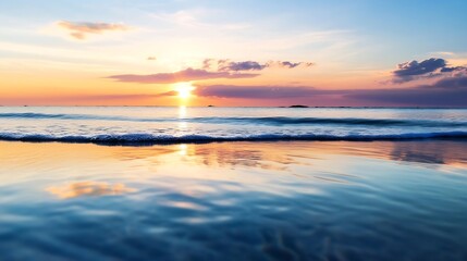 Poster - Breathtaking sunset over calm ocean water with vibrant colors reflecting on the surface : Generative AI