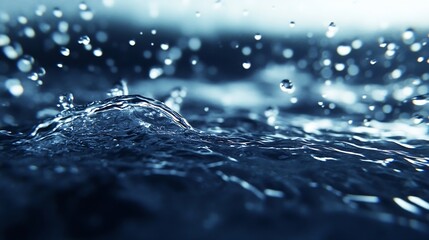 Poster - Closeup of water droplets creating ripples in a dark environment : Generative AI