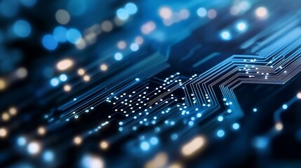 Leinwandbilder - Abstract electronic circuit board with glowing lights and intricate designs for technology concepts : Generative AI