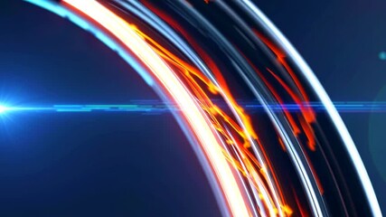 Wall Mural - light streams pulsate with digital intelligence. curved beams of orange and blue energy form intrica