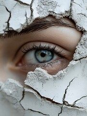 Poster - CloseUp of Human Eye Breaking Through Cracked Surface Symbolizing Beauty and Fragility : Generative AI