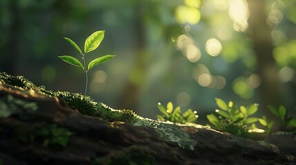 Fresh green leaves sprouting from a tree branch, symbolizing renewal and new beginnings in the soft morning light