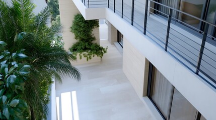 Aufkleber - Modern architectural design featuring a stunning balcony with greenery accents and sleek lines : Generative AI