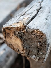 Poster - Closeup of Weathered Tree Log with Visible Cracks and Natural Textures : Generative AI