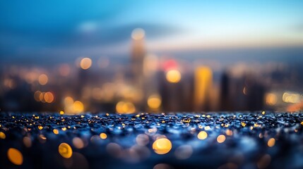 Aufkleber - Beautiful close up of raindrops on a surface with a vibrant bokeh background of city lights : Generative AI