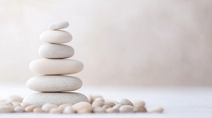 Leinwandbilder - Serene stack of smooth white stones symbolizing balance and tranquility in a minimalist setting : Generative AI