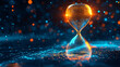 © thongsook - Glowing digital hourglass with particles flowing inside, representing efficient time utilization, futuristic aesthetic, high quality