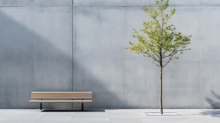 Aufkleber - Modern Bench with Minimalist Design Against a Gray Wall Surrounded by Lush Greenery : Generative AI