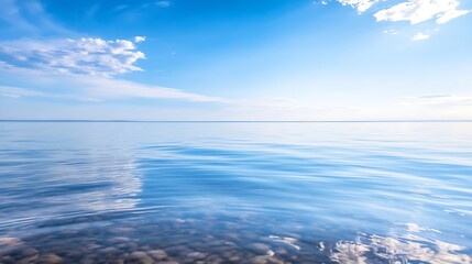 Poster - Serene and Tranquil View of Calm Waters Under a Clear Blue Sky with Gentle Ripples : Generative AI