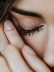 Aufkleber - Close up of a woman's eye with long eyelashes showcasing beauty and serene expression in soft natural light : Generative AI