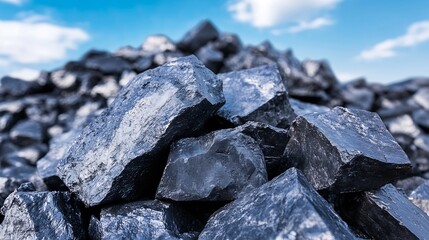 Leinwandbilder - Close Up View of Black Stones on a Bright Day with Clear Sky in the Background : Generative AI