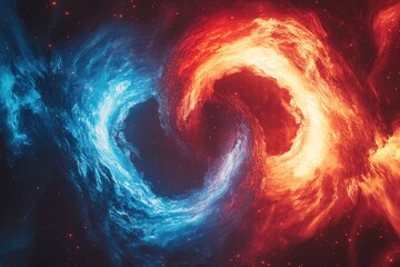 Wall Mural - Blue and Red Nebulae Forming a Stunning Swirling Cosmos