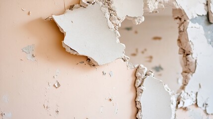 Aufkleber - Closeup view of chipped wall showcasing peeling plaster and damaged surface : Generative AI