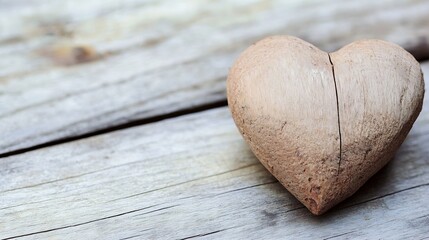 Poster - Natural wooden heart shape on a rustic wooden background representing love and rustic charm : Generative AI