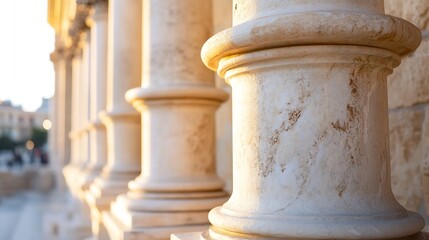 Aufkleber - Ancient Stone Columns Bathed in Warm Sunset Light at Historical Site : Generative AI
