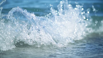 Leinwandbilder - Dynamic closeup of ocean waves crashing against the shore in a refreshing coastal scene : Generative AI