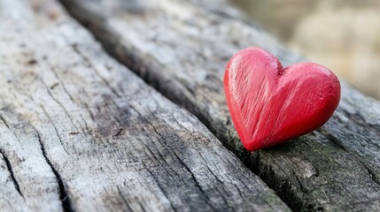 Poster - Handcrafted wooden heart ornament resting on rustic surface symbolizing love and affection : Generative AI