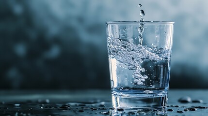 Leinwandbilder - Closeup of bubbles forming in a glass filled with refreshing clear water on a dark backdrop : Generative AI