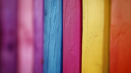 Aufkleber - Vibrant Multi Colored Vertical Wooden Planks Creating a Bright and Cheerful Atmosphere : Generative AI