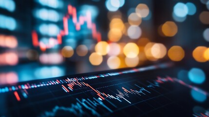 Leinwandbilder - Dynamic stock market graph illustrating fluctuating financial trends with vibrant colors : Generative AI