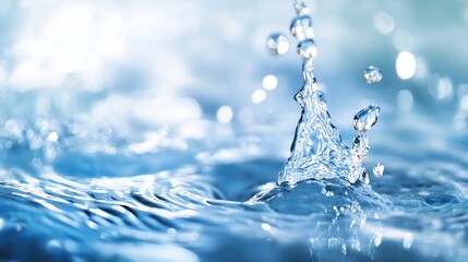 Leinwandbilder - Close up of water splash creating ripples in clear blue liquid with sparkling highlights : Generative AI