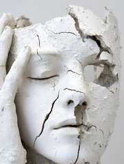 Aufkleber - Artistic Representation of a Cracked Sculptural Face Expressing Emotion : Generative AI
