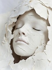 Poster - Artistic Representation of a Face Emerging from Cracked Surface Symbolizing Transformation and Emotion : Generative AI