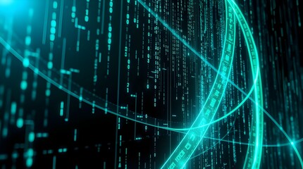 Cinematic Binary Code Data Stream Wallpaper, Neon Accents, Futuristic Digital Art, Generative AI.