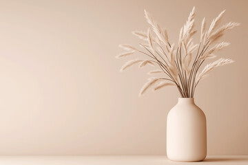 Wall Mural - Elegant dried grass arrangement in minimalist vase on neutral background with space for text