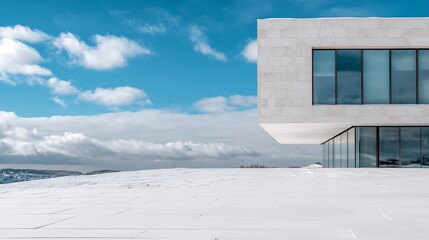 Aufkleber - Stunning minimal landscape of a modern building against a snowy sky and serene backdrop : Generative AI