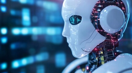 Leinwandbilder - Futuristic humanoid robot showcasing advanced technology with vibrant lights in a modern digital setting : Generative AI