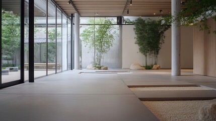 Aufkleber - Modern Minimalist Interior Space Emphasizing Natural Elements and Open Design : Generative AI