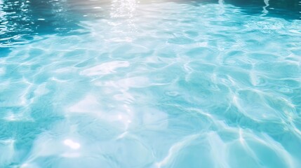 Fototapete - Crystal clear water surface reflecting sunlight with gentle ripples and caustics under a serene blue tone : Generative AI