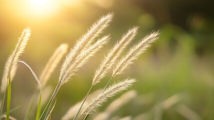 Aufkleber - Delicate Grassland Plants Glowing in the Light of a Setting Sun : Generative AI