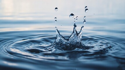Fototapete - Dynamic water splash creating ripples on the surface of a calm blue pond in nature : Generative AI