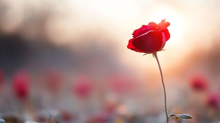 Aufkleber - Beautiful red rose blooming in a tranquil setting during sunset capturing nature's elegance : Generative AI