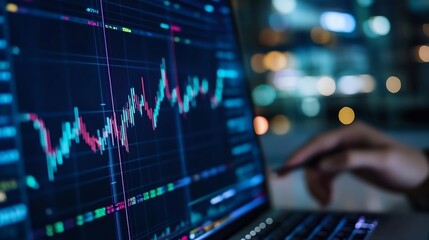 Fototapete - Detailed view of stock market trends displayed on laptop screen with colorful graphs and data visualizations : Generative AI