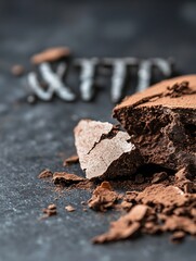 Poster - Deliciously Crumbled Dark Chocolate on a Black Slate Surface with Sweet Aroma : Generative AI