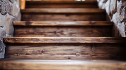 Wall Mural - Closeup view of a wooden staircase showcasing craftsmanship and natural textures : Generative AI