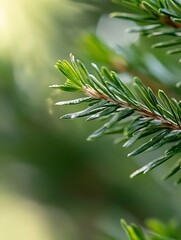 Poster - Close Up of Fresh Green Pine Needle Branch Highlighting Nature's Texture and Beauty : Generative AI